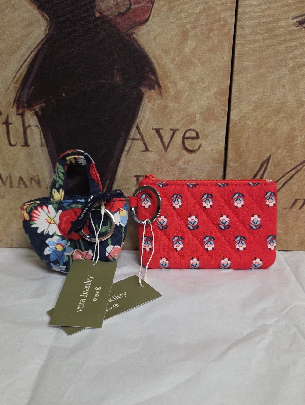 Vera Bradley Target  Red Quilted Mini Wristlet and Floral Keychain Set